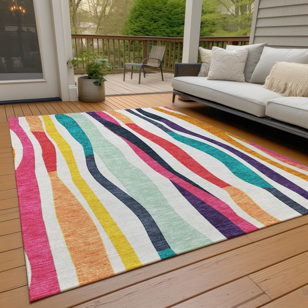 Machine Washable Indoor/Outdoor Modern Stripes Chantille Rug