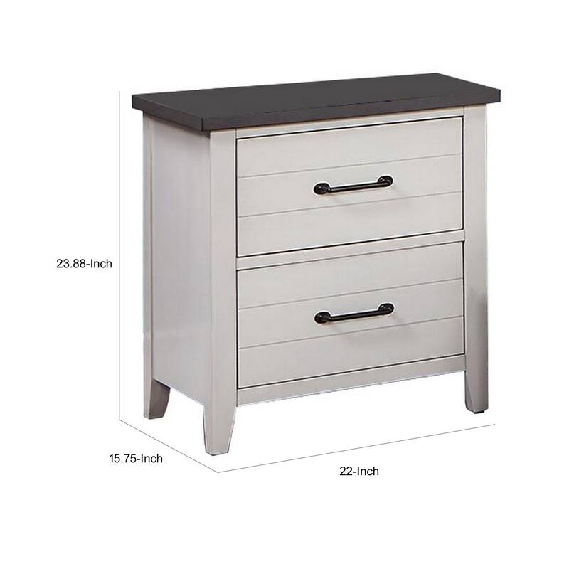 White/Gray 2 Drawer 22 in. W Nightstand with Sturdy Hardware and Ample Storage