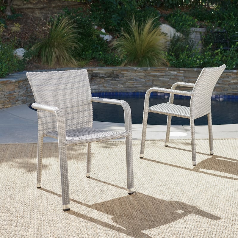 Christopher Knight Home Dover Outdoor Aluminum Wicker Stacking Dining Chair (Set of 2) - Chateau Grey