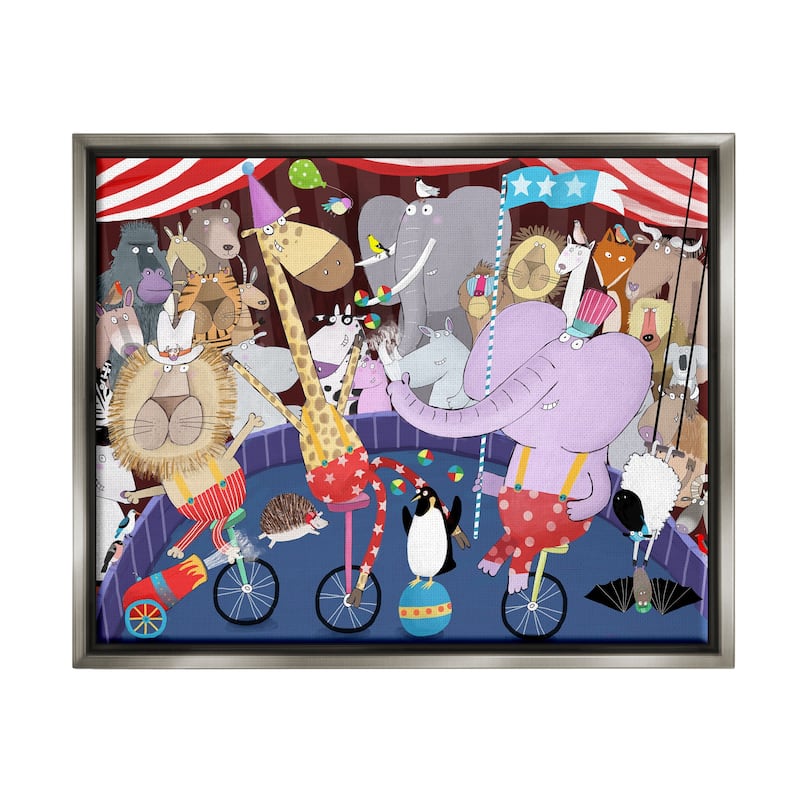 Stupell Animals in Circus Scene Framed Floater Canvas Wall Art Design by Carla Daly - 31 x 25 - Grey