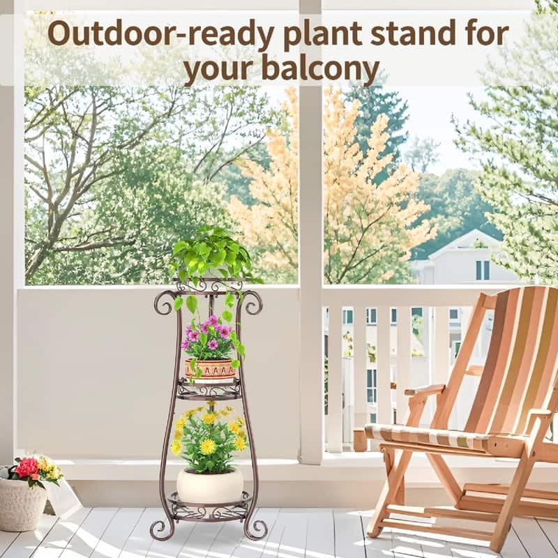 3 Tier Black Metal Plant Stand - 14"D x 14"W x 34"H