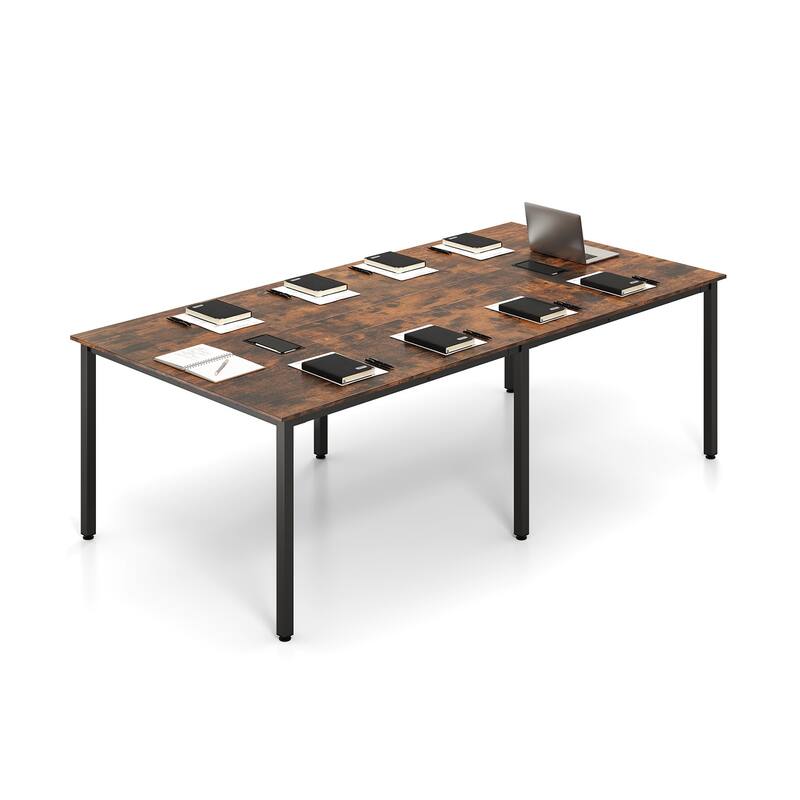 Engineered Wood Conference Table for 10 with Cable Grommets and Metal Frame - Rustic Brown