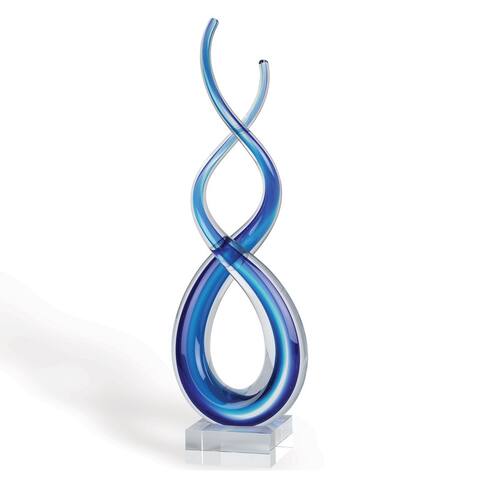 Touch Of The Blues Murano Style Art Glass Centerpiece on Crystal Base H9" - small