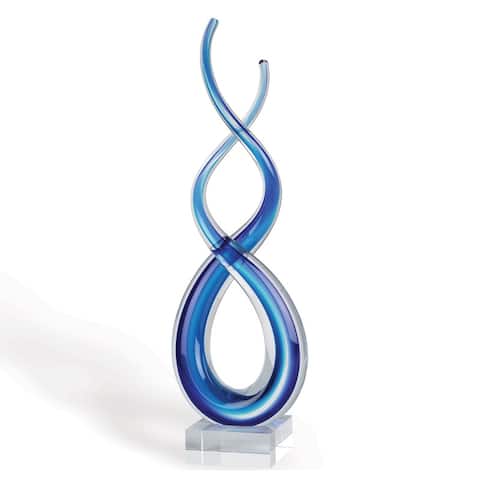 Touch of the Blues Murano Style Art Glass Centerpiece on Crystal Base H14" - medium