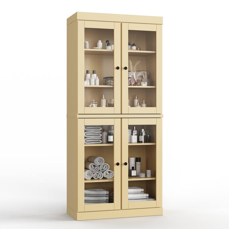 100% Solid Wood 32" Bathroom Cabinet with Optional Doors by Palace Imports - Yellow - 4 Doors Glass