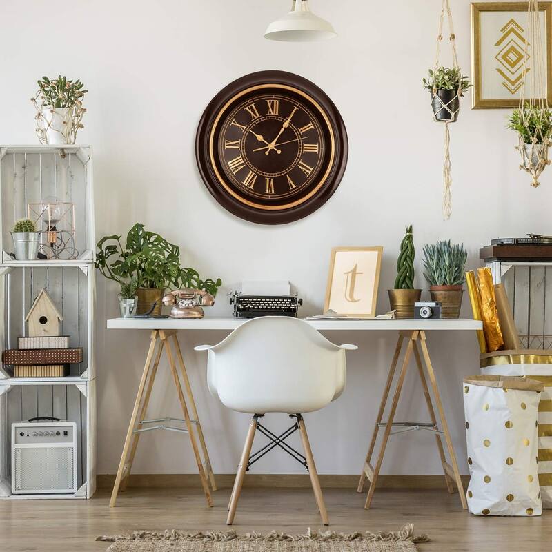 Large Wall Clock 18" Quality Quartz Silent Non Ticking, Battery Operated Fireplace, Beautiful Decorative Timeless