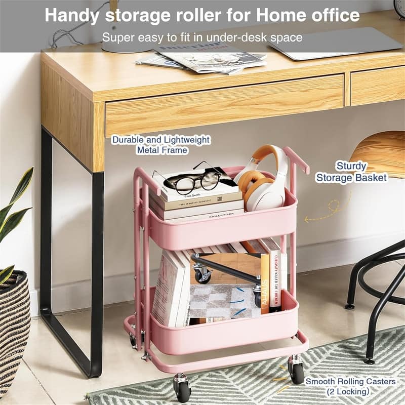 2 Tier Foldable Rolling Cart - 17.3"D x 18.3"W x 24.2"H