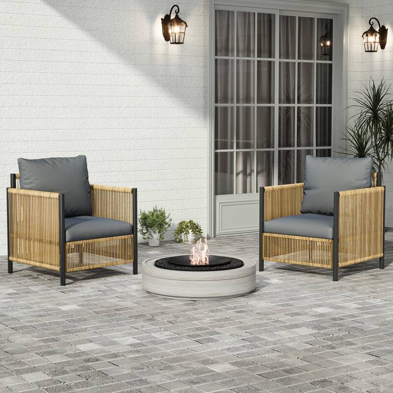 4-Piece Outdoor PE Wicker Sofa Set, All Weather Patio Conversation Furniture Set with Removable Cushions and Coffee Table