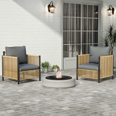 Modern 2-Piece Outdoor PE Wicker Single Sofa Set with Grey Cushions, Handwoven Patio Seating for Garden or Balcony