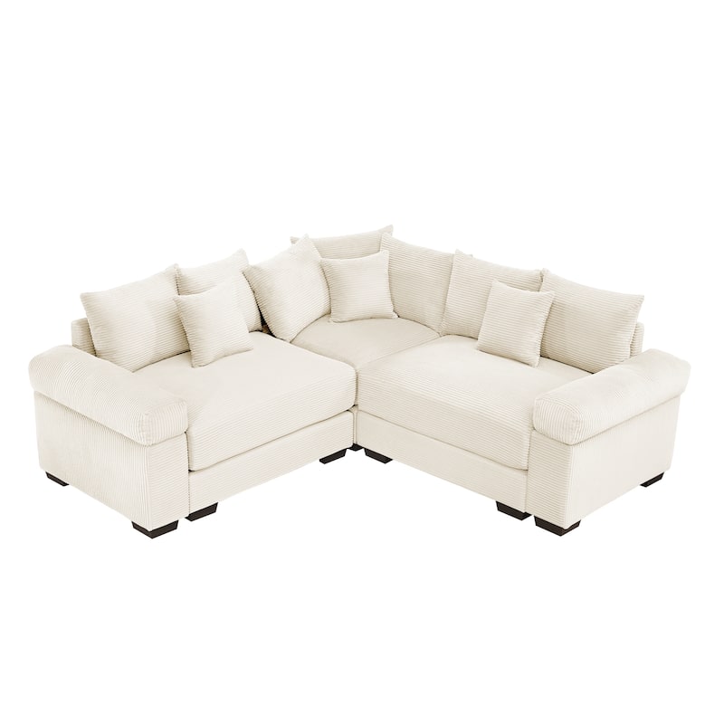 GDFStudio - Corduroy L-Shaped 3-Seater 79.1" Cloud Modular Sectional Couch