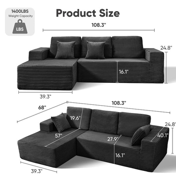 dimension image slide 0 of 2, Indoor 108" Oversized Loveseat Sofa Lounge Chair with Fluffy Comfy Cloud Couch - 1 Set