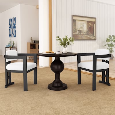 Indoor Upholstered Wood Dining Chair(Set of 2),White+Black