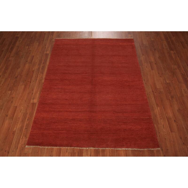 Gabbeh Modern Area Rug Hand-Knotted Solid Orange Wool Carpet - 4'11" x 6'7"