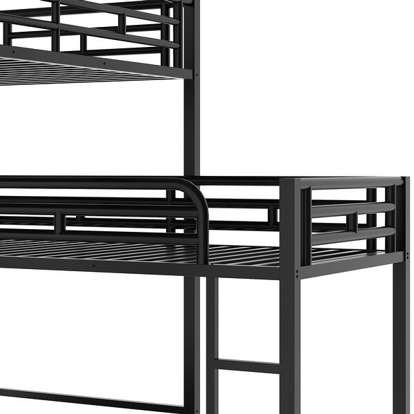 Black Metal L shaped Triple Twin Size Bunk Bed Sturdy Frame