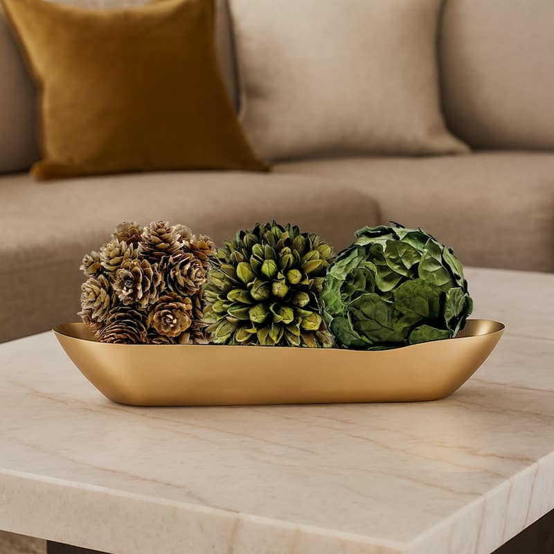 Real Preserved Decorative Pinecone and Magnolia Leaf Decorative Orbs Bowl Filler - Set of 3