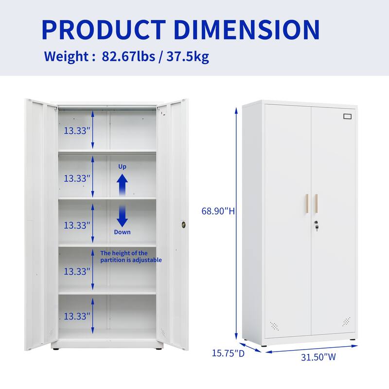 Rust-Proof Home OfficeTall File Cabinet, Lockable Storage Cabinet with Magnetic Doors & 4 Adjustable Shelves