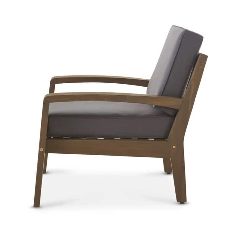Roomfitters Grenada Solid Acacia Wood Outdoor Club Chair with Cushions - Gray+Oak