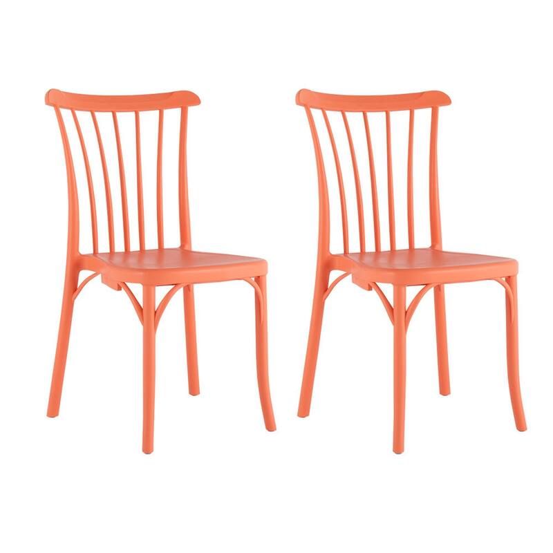 HomeRoots Set of Two Salmon Heavy Duty Plastic Outdoor Stacking Dining Chairs