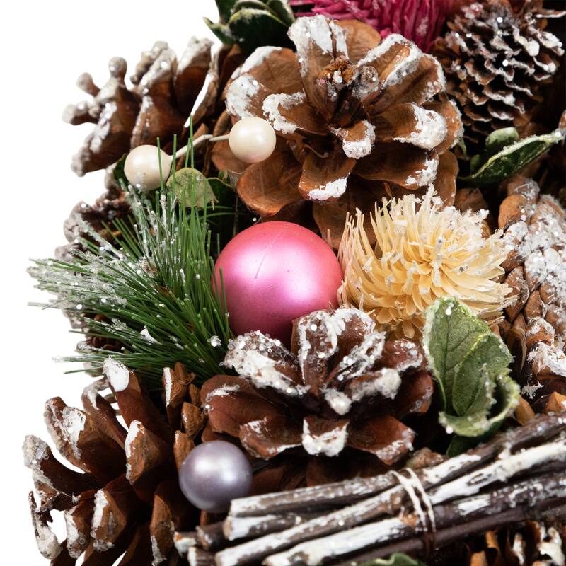 Pinecone, Twig and Thistle Frosted Artificial Christmas Wreath - 13.5" - Unlit