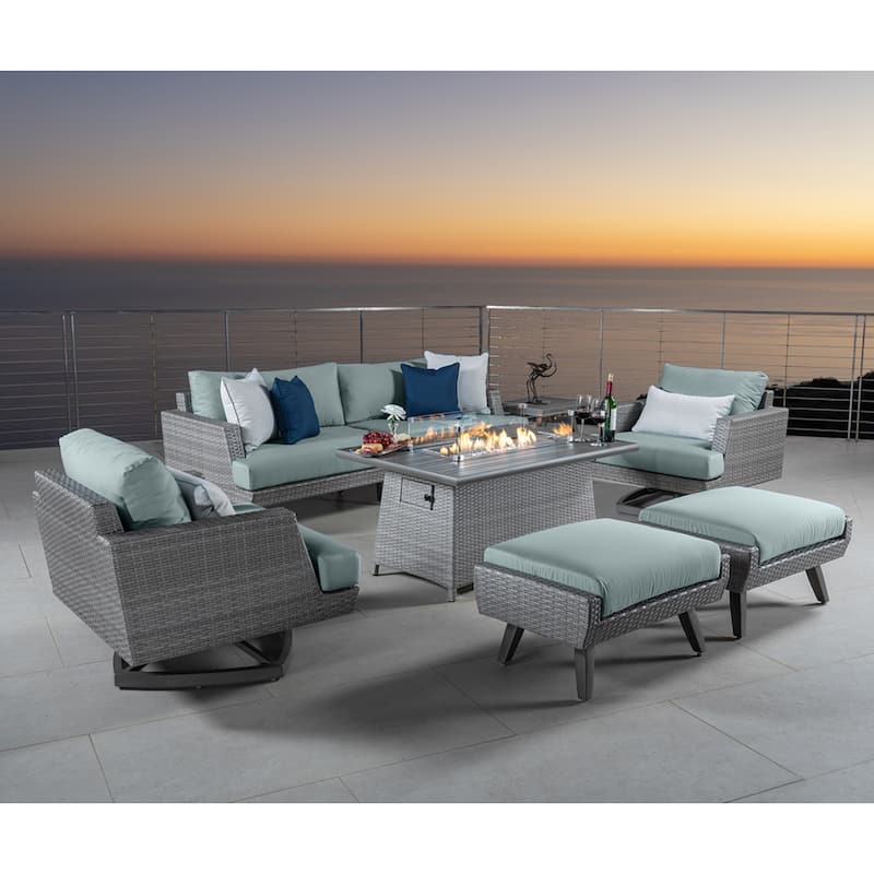 Portofino Casual 7 Piece Sunbrella Outdoor Patio Motion Fire Seating Set