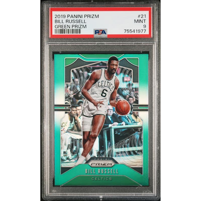 Bill Russell 2019 Panini Green Prizm Basketball Card #21 Graded PSA 9 - 8'6" x 11'6"