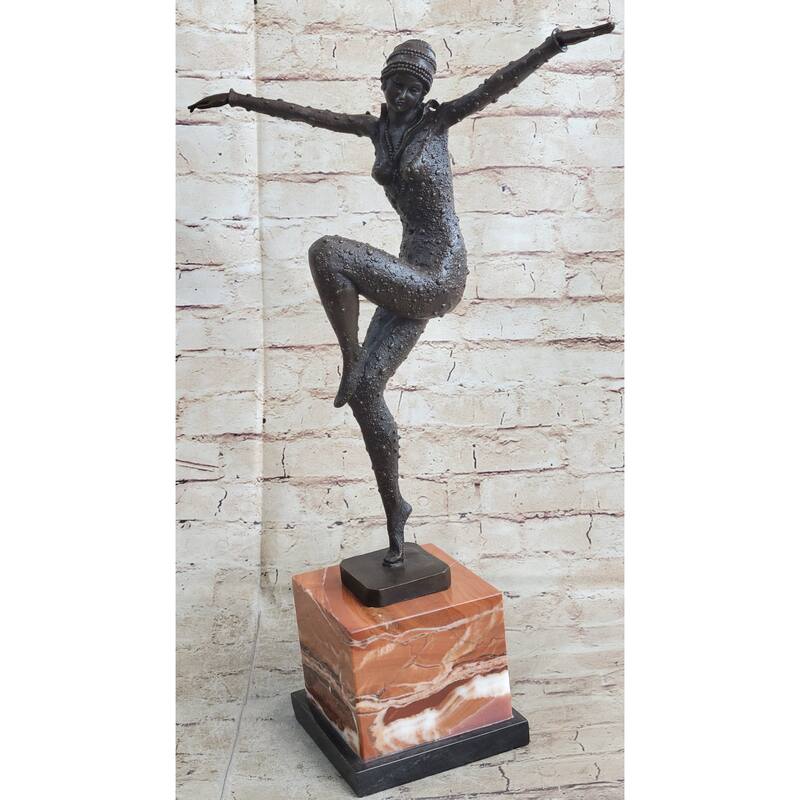 Art Deco Dancer Flapper Russian Ballet Girl Chiparus Bronze Statue Sculpture 21 Inches X 13 Inches