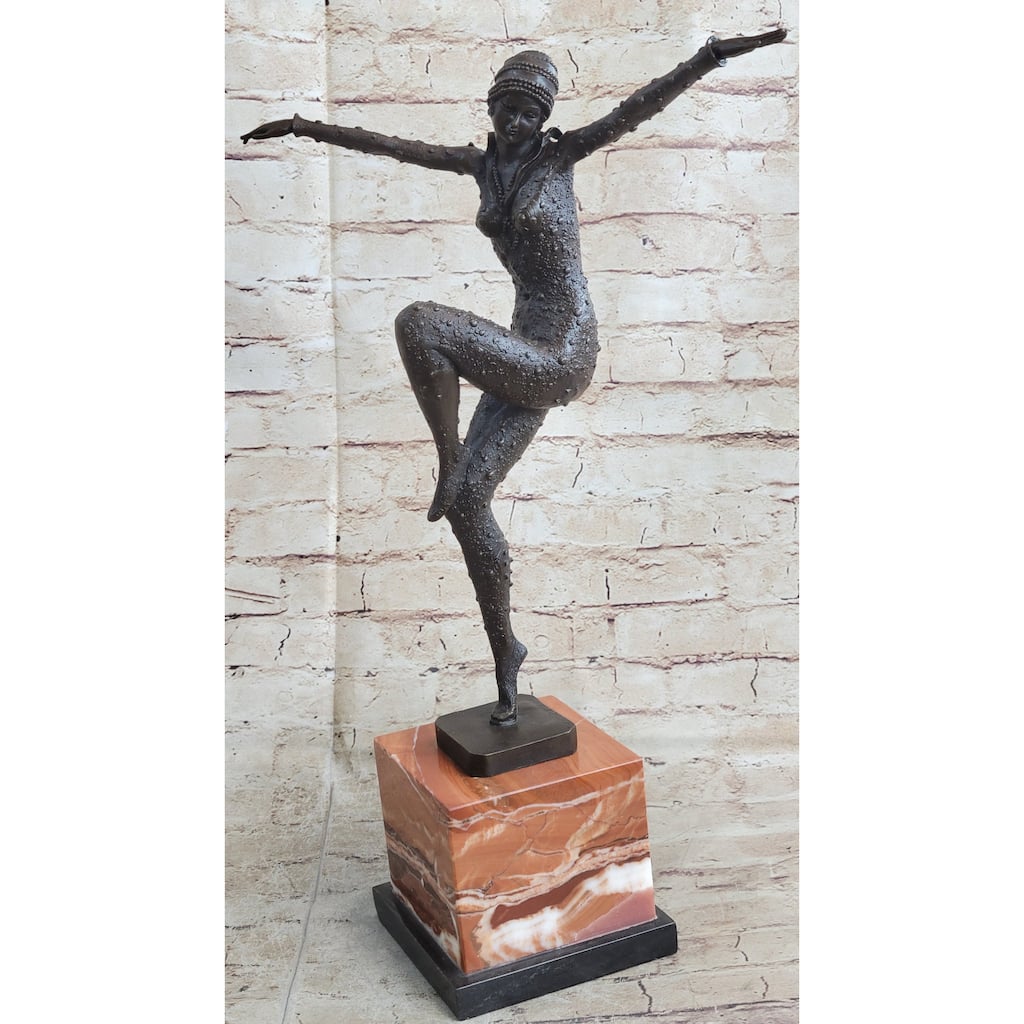 Art Deco Dancer Flapper Russian Ballet Girl Chiparus Bronze Statue Sculpture 21 Inches X 13 Inches