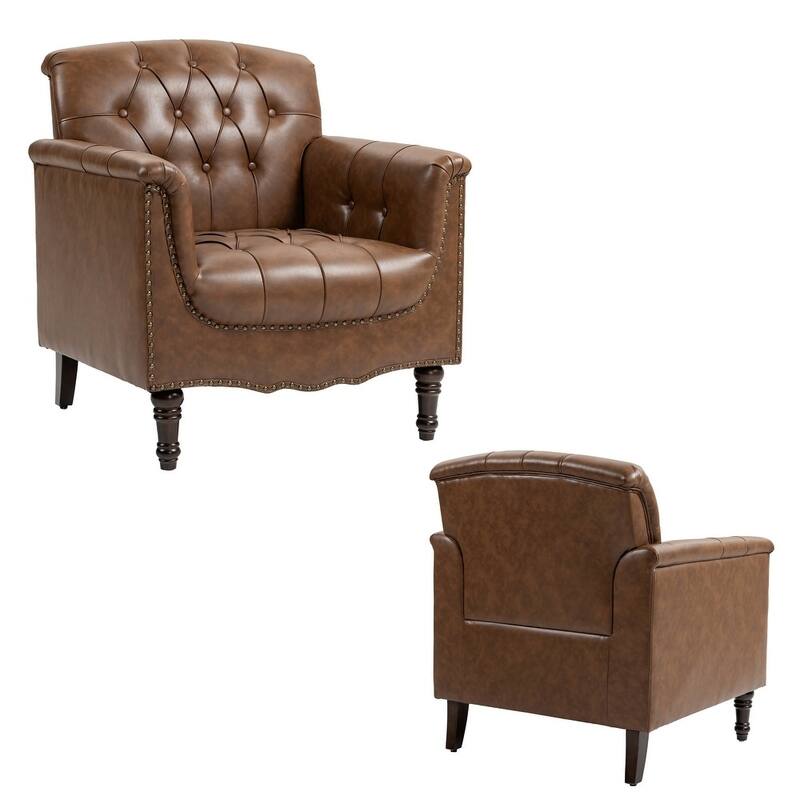 Modern Faux Leather Accent Chairs Set Of 2, Upholstered Armchair For Living Room