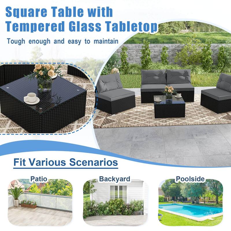 Costway 5 Piece Outdoor Furniture Set with Seat & Back Cushions - See Details
