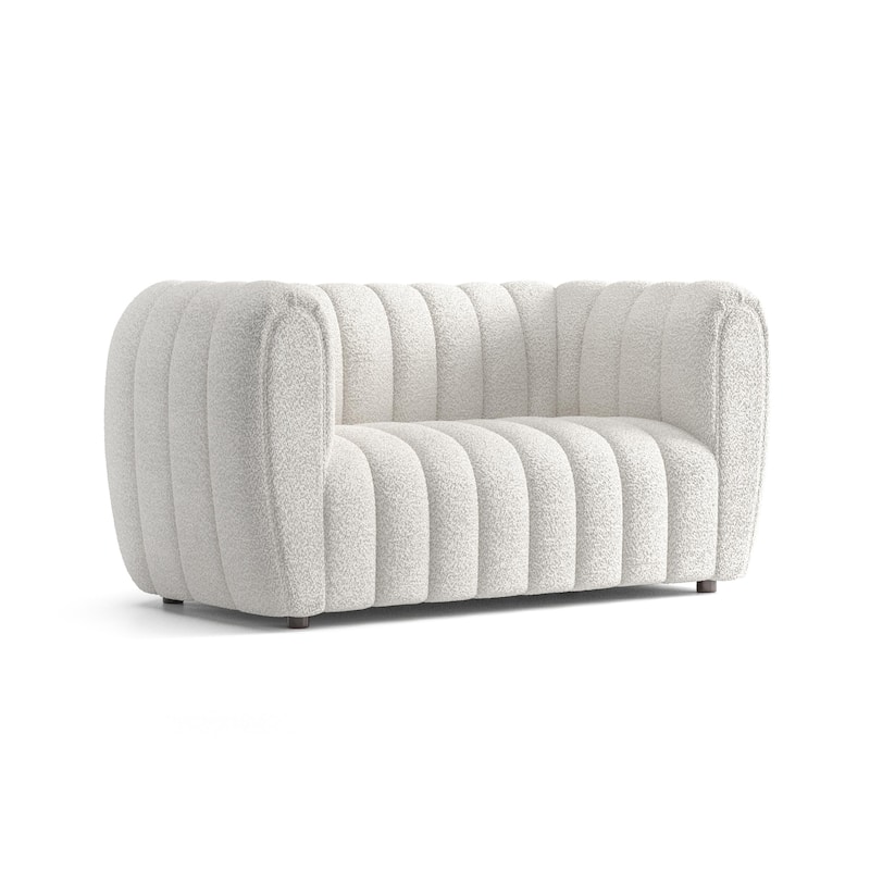 Furniture of America Lucinda Modern Vertical Channel Tufted Boucle Accent Loveseat Couch with Wooden Legs