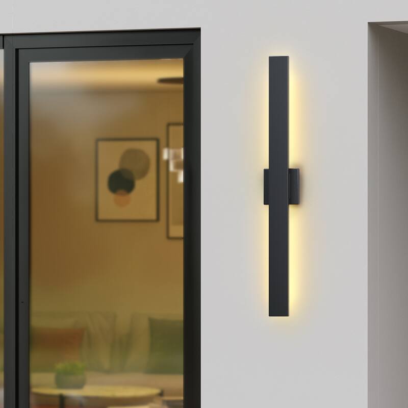 Outdoor Hardwired Bar Wall Light Linear Sconce with LED Source - Large:31.94"x 4.46"x 1.73" - Black
