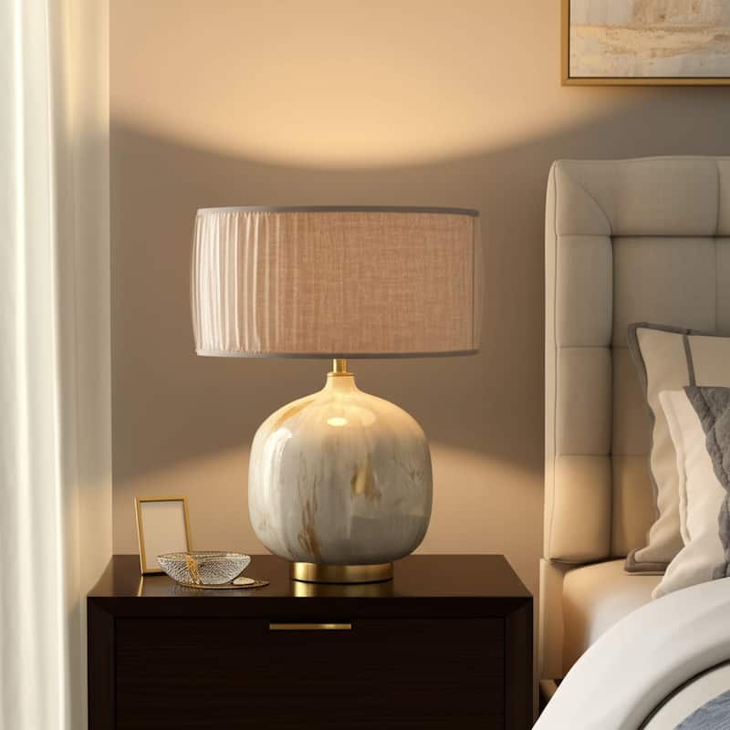 Metal Table Lamp Rounded Base Drum Shade Glam Modern Accent Lighting