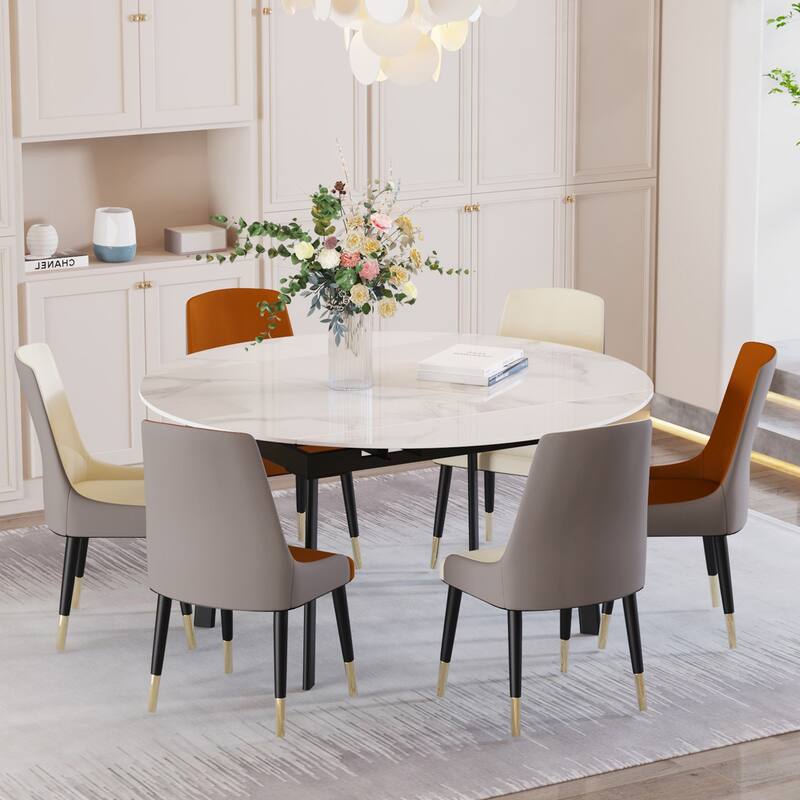 52 Inches Round Slate Extendable Dining Table