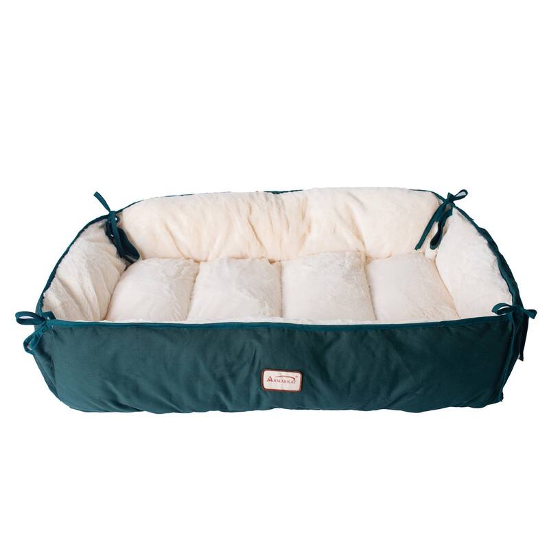 Pet Bed and Mat, Luxury soft Dog Cushion, Laurel Green/Ivory, Large