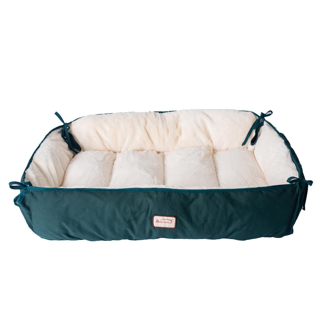 Pet Bed and Mat, Luxury soft Dog Cushion, Laurel Green/Ivory, Large