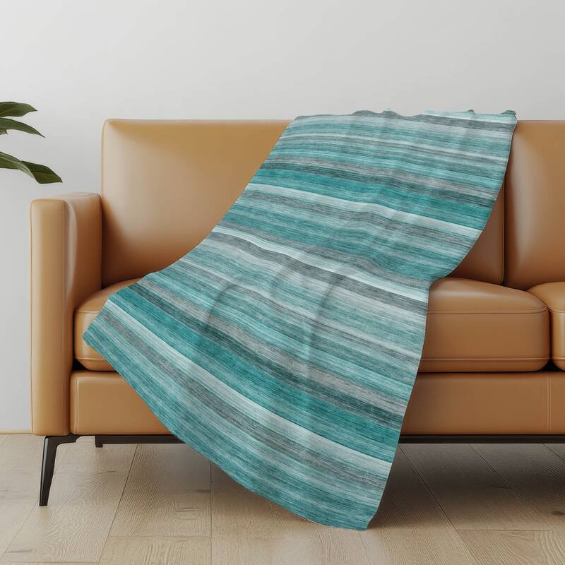 Premium Machine Washable Ombre Stripe Sherpa Throw Blanket
