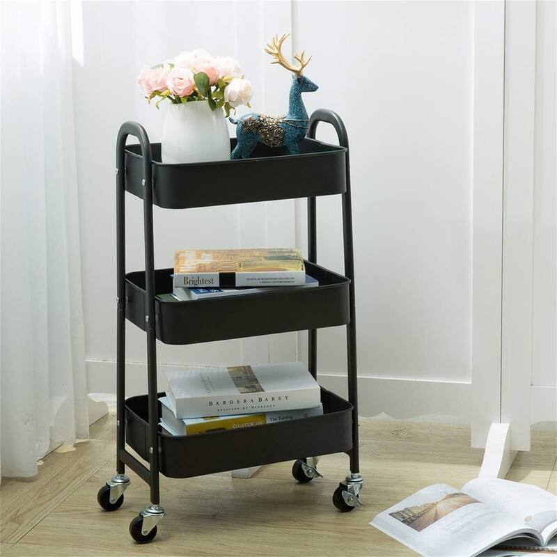 3 Tier Metal Utility Cart - 15.35"D x 27.5"W x 11.42"H - Black