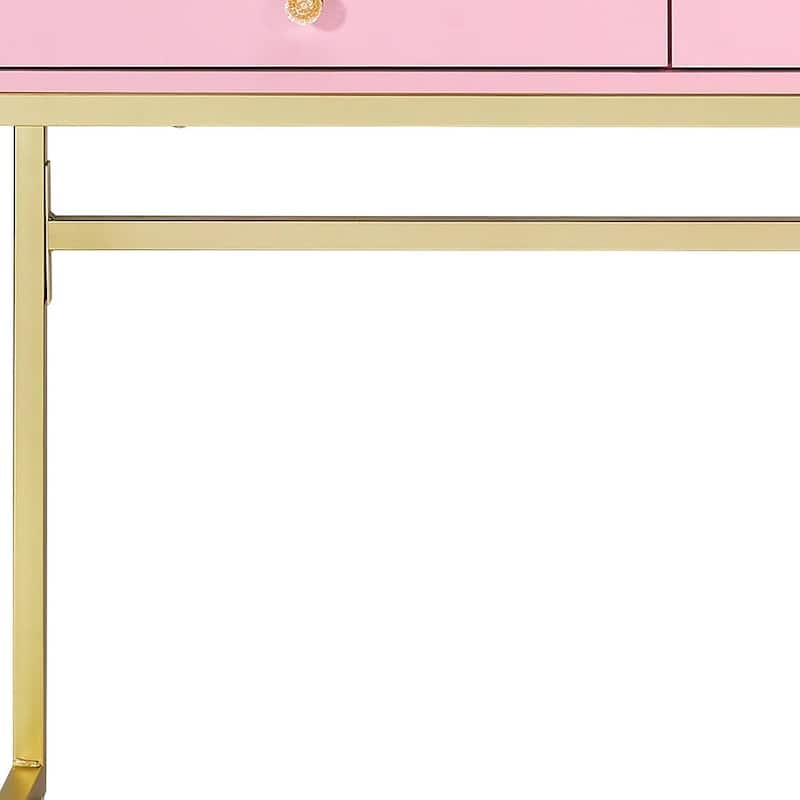 HomeRoots 42" Gold And Pink Wood Vanity Table With Mirror And Two Drawers