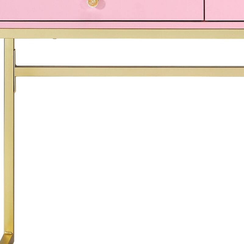 Pink Mirrored Wood Dresser with 2 Drawers and Gold Finish and Modern Vanity - 31” L x 20” W x 42” H