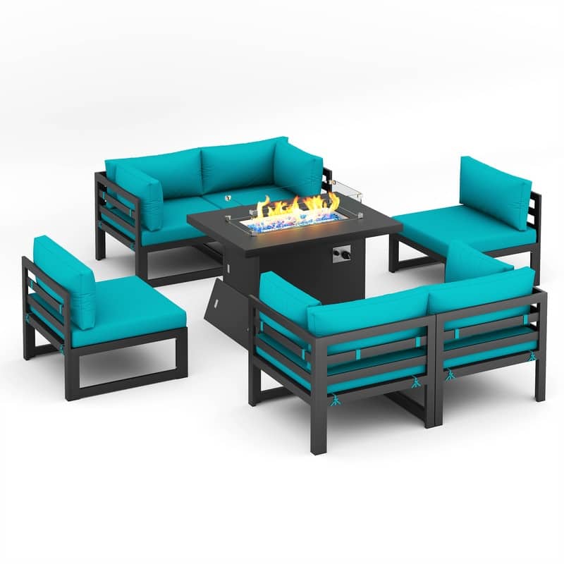 FINCATI 7 Pcs Patio Furniture Set Outdoor Sectional Sofa Set with Firepit Table - 7 Pieces