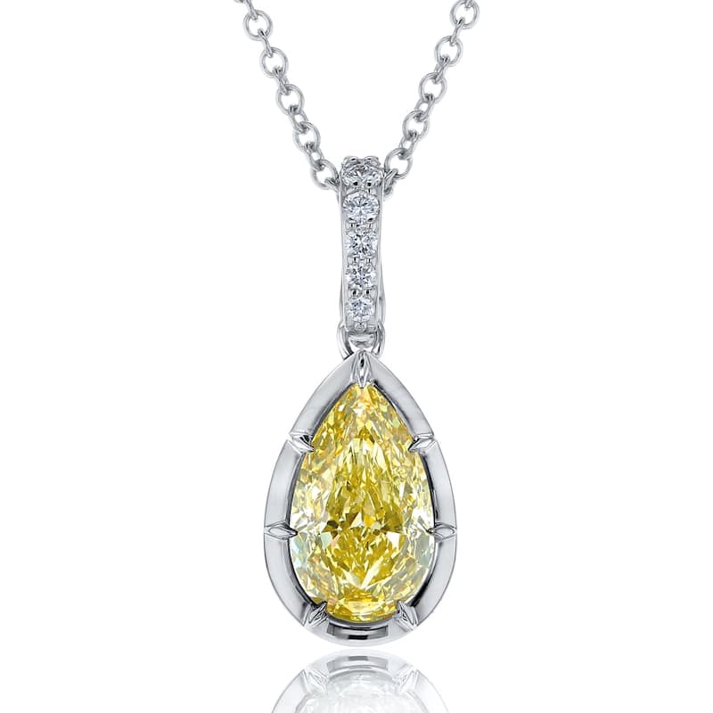 Kobelli 5.2 Carat Fancy Yellow or White Lab Grown Diamond 14k Gold Pear Solitaire Renata Pendant (Certified, VS) - Yellow Diamond - White