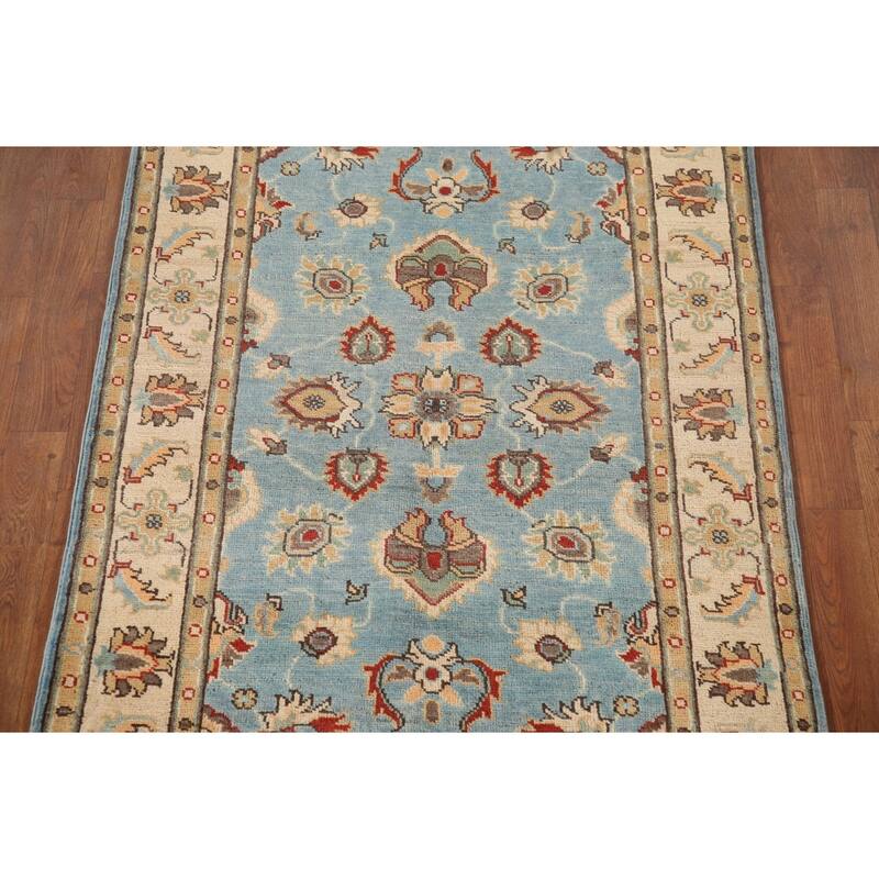 Light Blue Kazak Oriental Accent Rug Handmade Wool Carpet - 3'3"x 4'9"