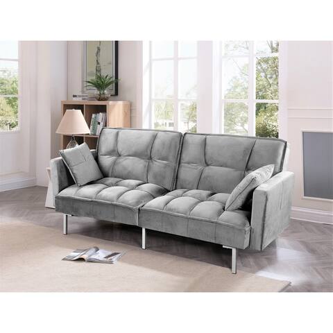 Us Pride Furniture Bernal 75.6"W Velvet Futon Sofa Bed