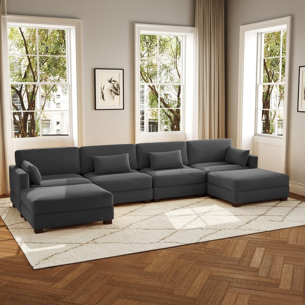 6-Piece U Shaped Couch Modular Sectional Sofa with Ottoman