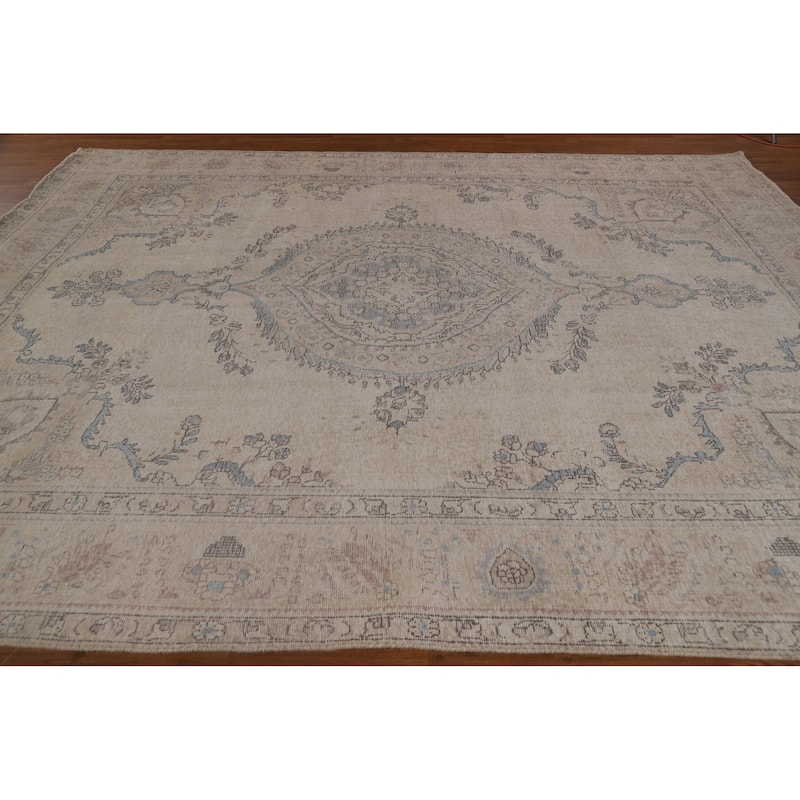 Antique Distressed Tabriz Persian Rug Hand-knotted Wool Carpet - 9'5" x 11'10"