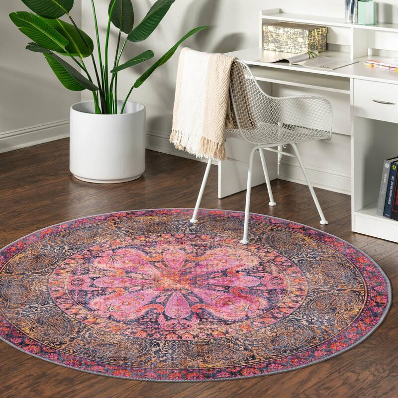 Contemporary Shara Collection Area Rug - 7'3" Round - Pink
