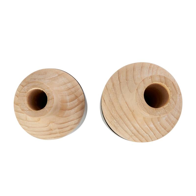 Black Wood Colorblock Decorative Vase with Light Brown Wood Tops (Set of 2)