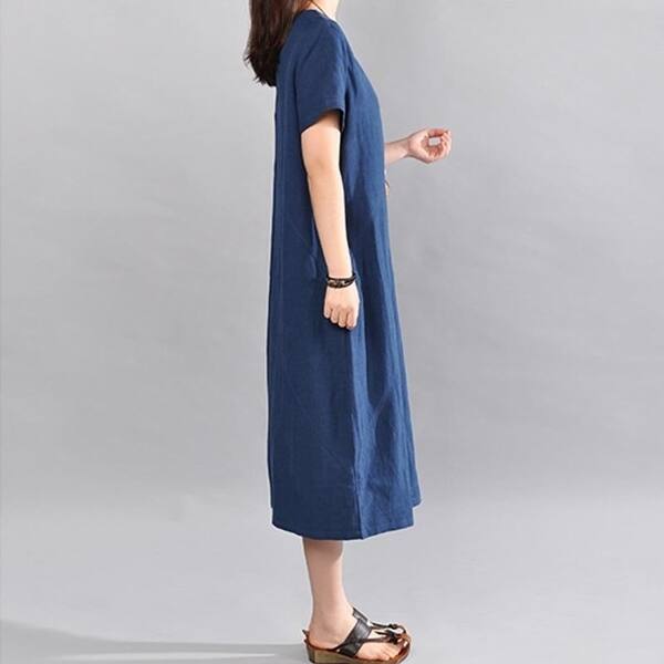Shop Casual Retro Solid Summer Dress 2018 Women Elegant Loose