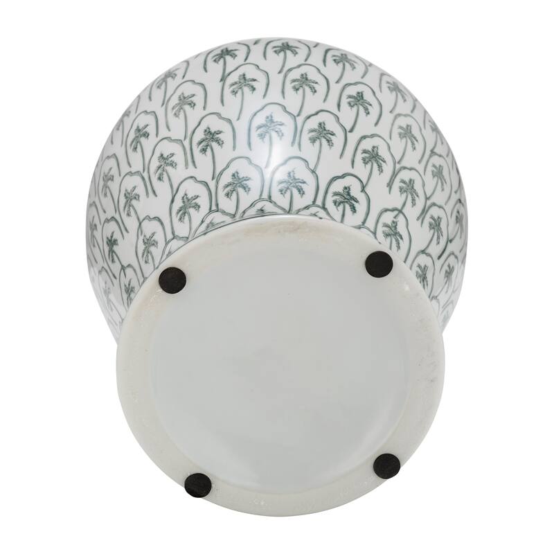 Sagebrook Home Modern Tropical Ceramic Jar with Coastal Palm Trees