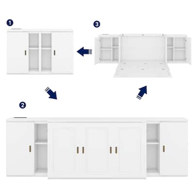 Full Size Murphy Bed Cabinet w/ Storage Shelves, USB Ports, Foldable